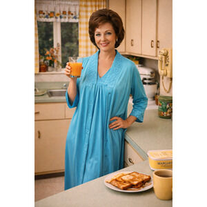 Vintage Mid Century 60's 70s  Teal Nightgown and Robe M